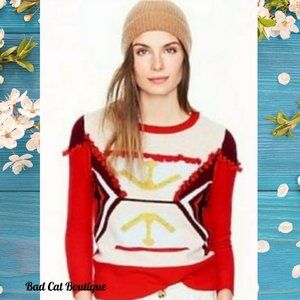 J. Crew | Pop Art Funky Artsy Red Wool Sweater with Tassels
